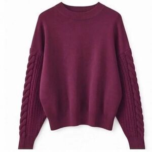 ZARA Knit Maroon Cable Sleeve Sweater Women’s Size Large Chunky Cozy Pullover